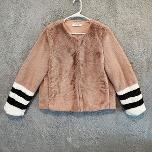 DO+BE Pink Faux Fur Jacket Sz M Medium Black White Hook Loop Closure Cozy Fuzzy